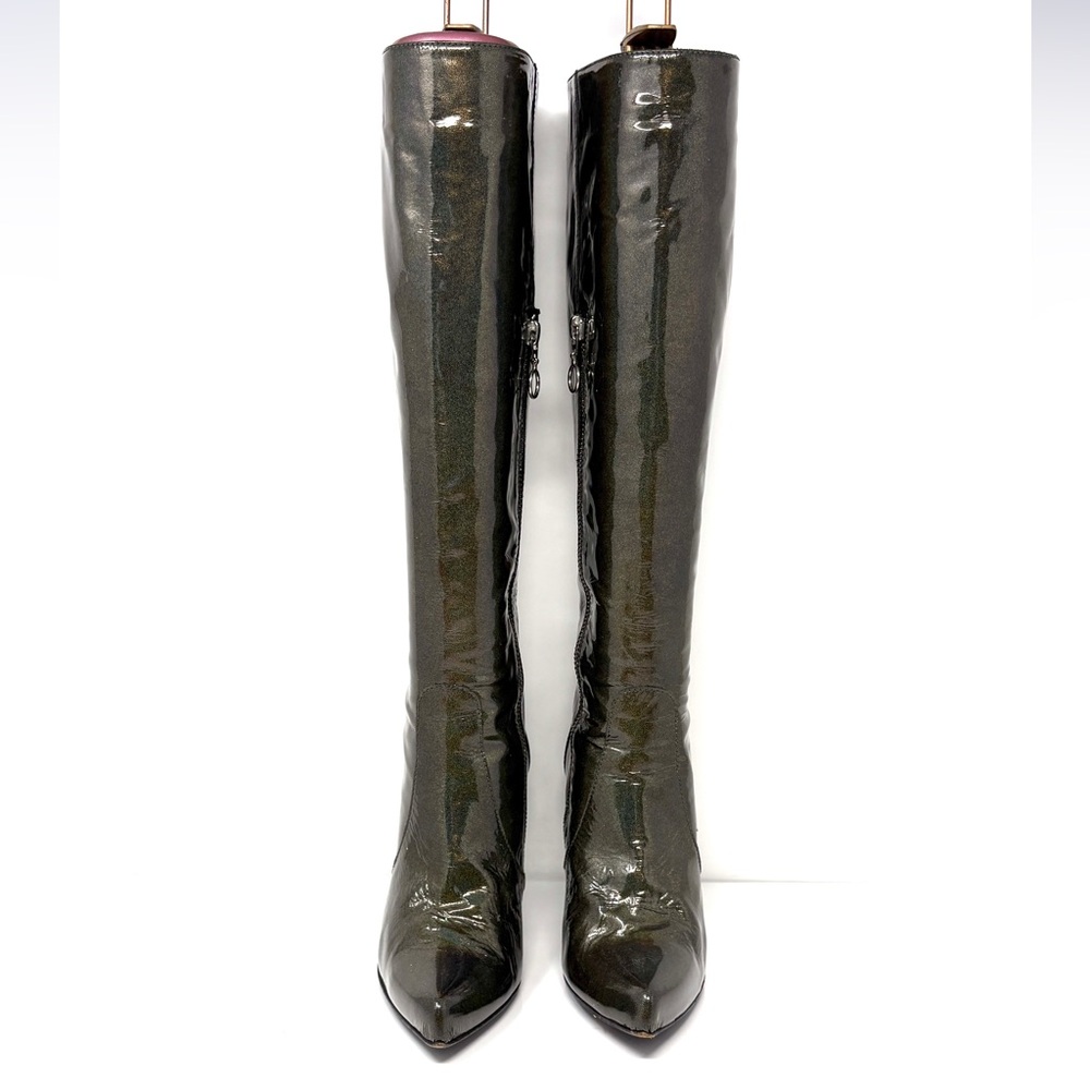 Holographic Metallic Green Patent Knee High Boots 38 - Picture 3 of 15